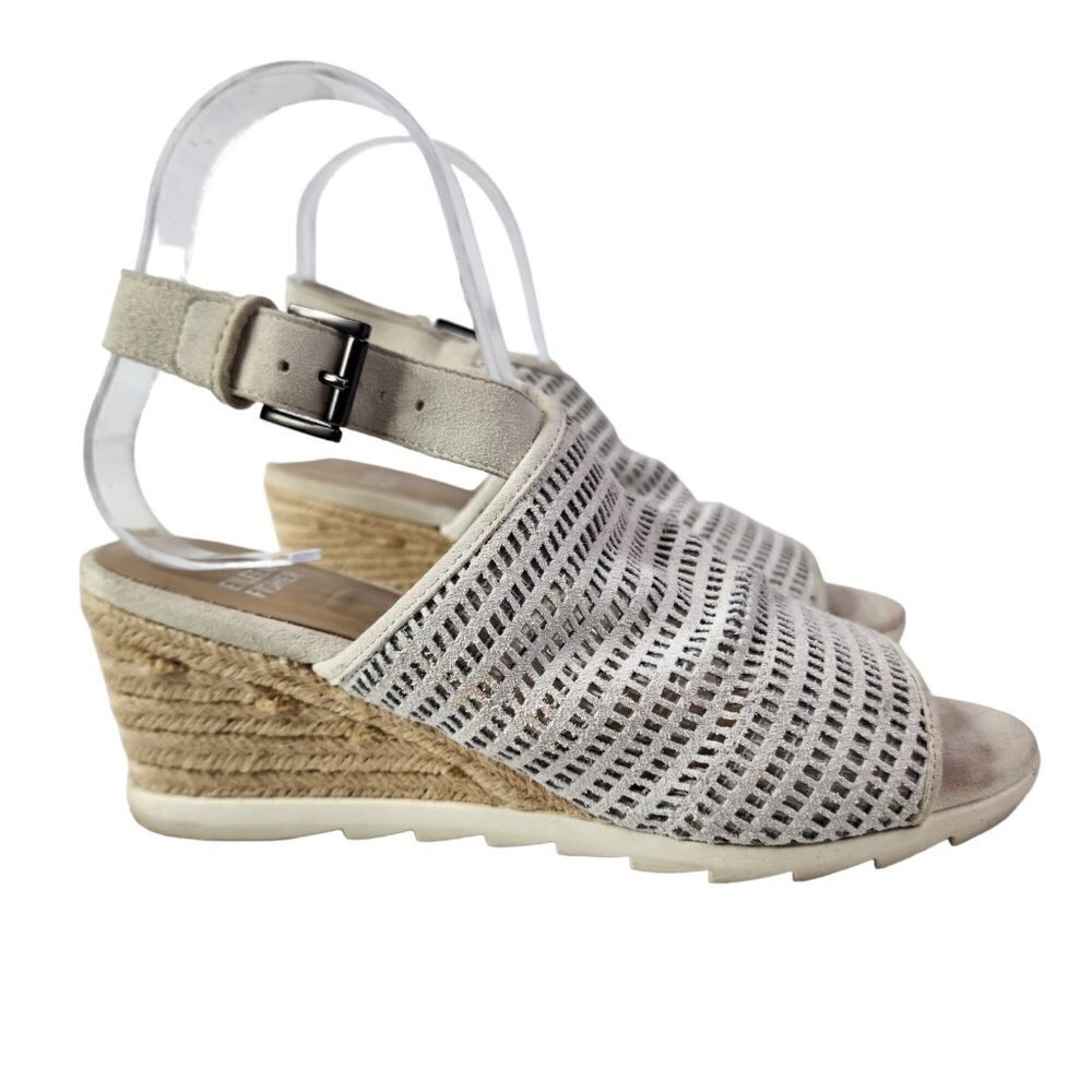 Eileen Fisher AURA Women's Suede Mesh Espadrille Slingback Jute Wedge‎ Sandal 7M